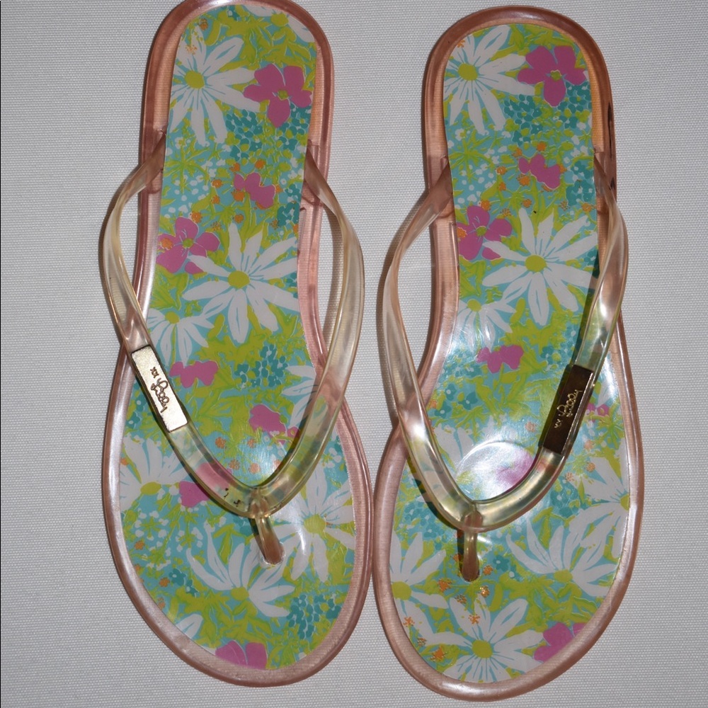 Lilly Pulitzer patterned jelly flip flops